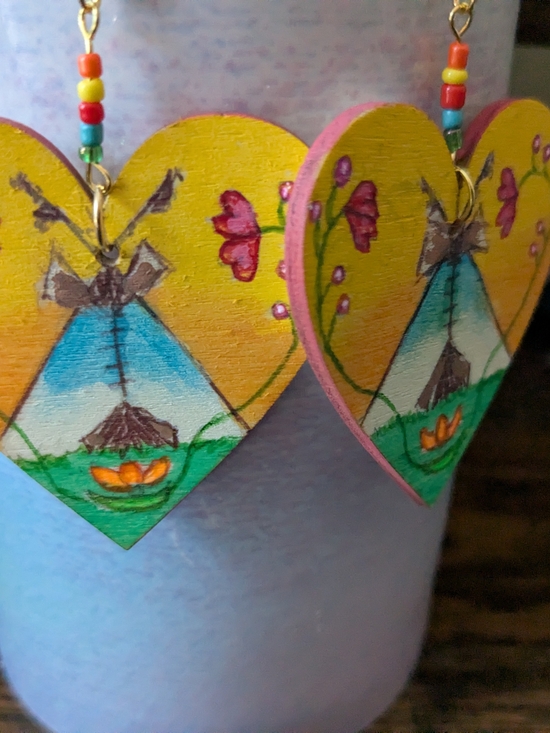 Native American Jewelry - Authentic Native American Hand Painted Tipi Earrings